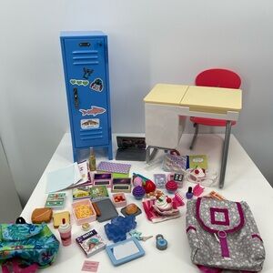 American Girl Retired Metal Blue Locker and Desk with Red Chair Set